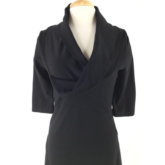 Nature vs Future Ponte Dress sz M Black Stretch Asymmetrical Shawl Neck Artsy US - Picture 2 of 11